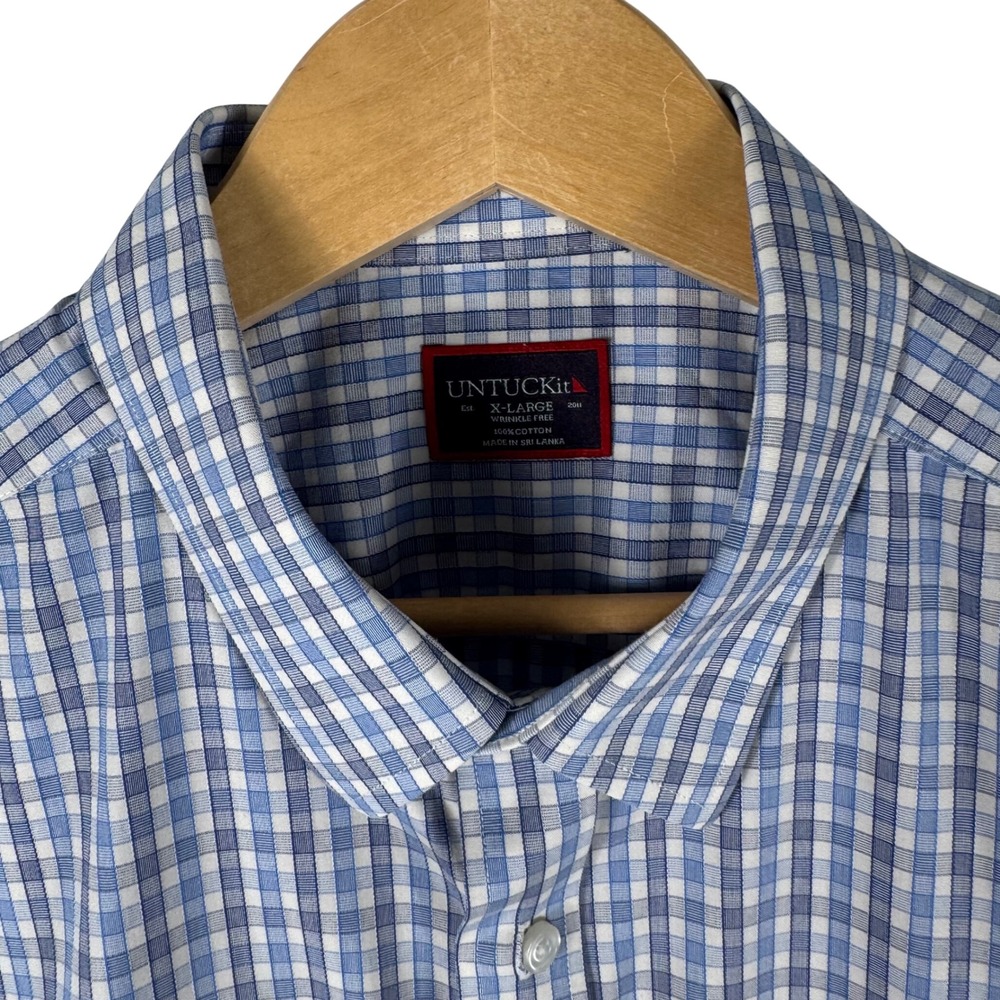 UNTUCKit Dante Plaid Short Sleeve Shirt Mens XL Blue White Button Front